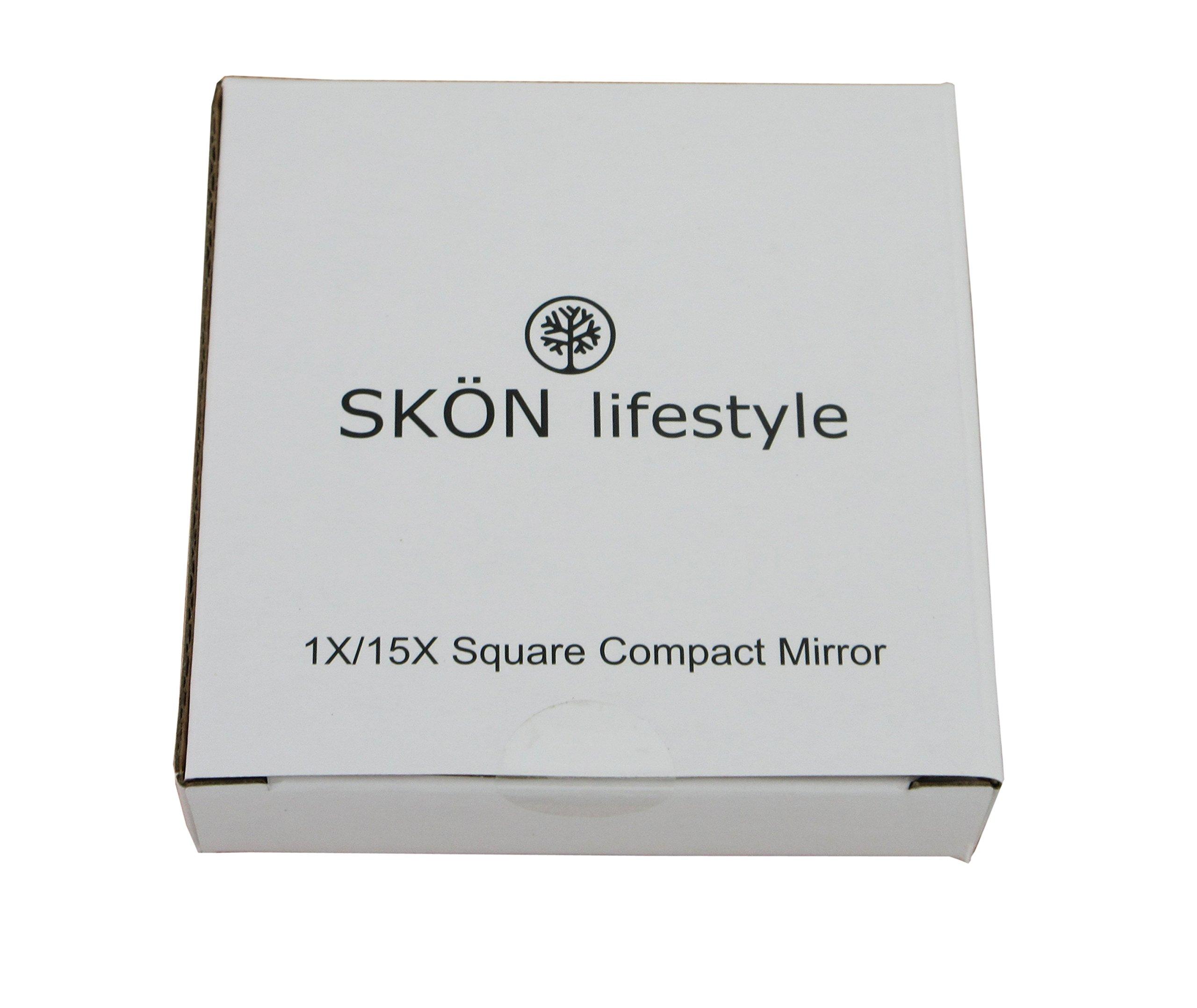 SKÖN lifestyle SKÖN lifestyle Missy 15X/1X Personal Compact Mirror - Powerful 15X magnification & traditional 1X mirror, Full 180 degree opening, Effortless magnetic closure and opening- Metallic Silver