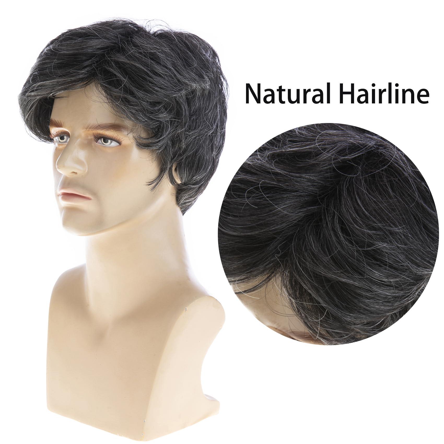 Baruisi Baruisi Men Wigs Short Grey Wig Synthetic Heat Resistant Natural Halloween Cosplay Hair WigDark Grey