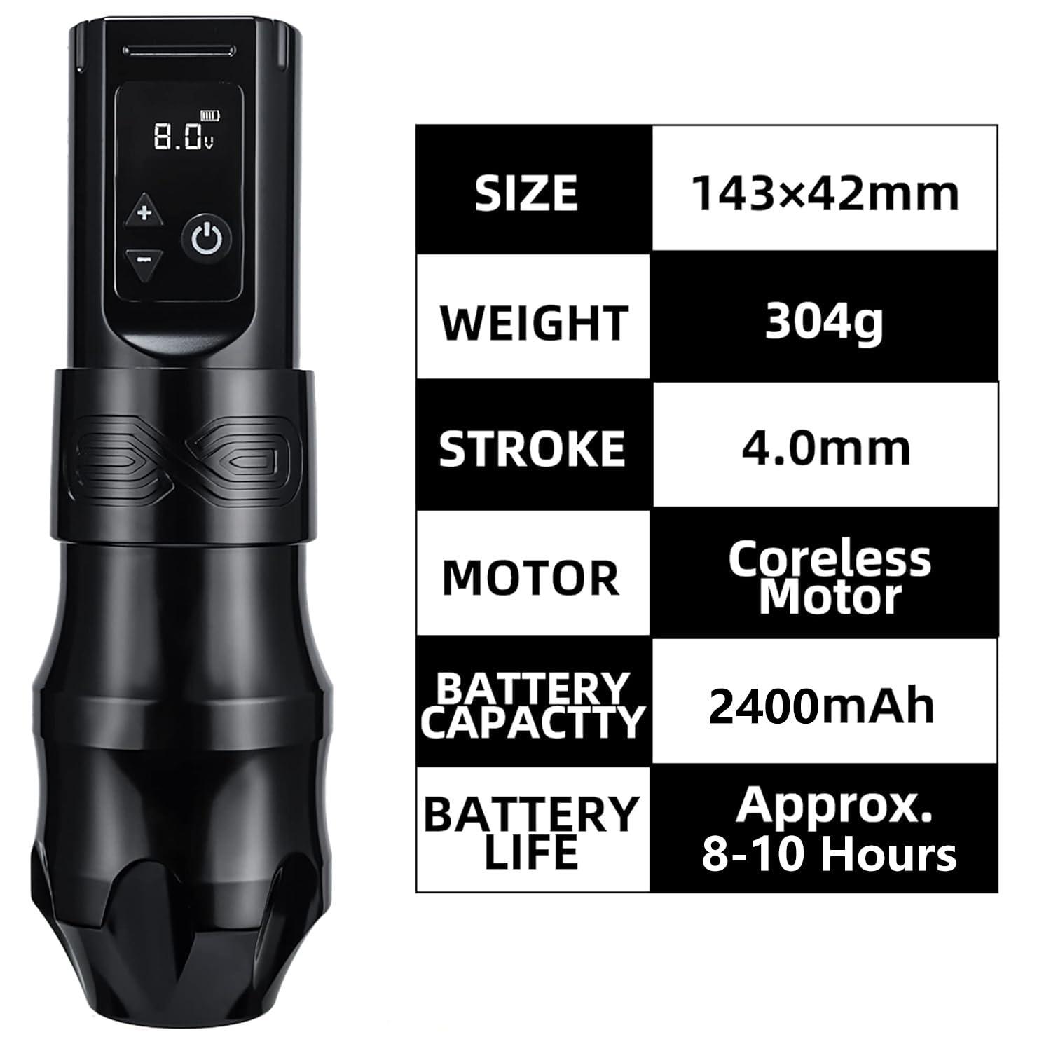 XNET Xnet Moteng Tattoo Gun - Rotary Tattoo Gun Kit, Complete Wireless Tattoo Machine Kits with 20Pcs X-RAY Mixed Size Cartridge Needles for Beginners, Black