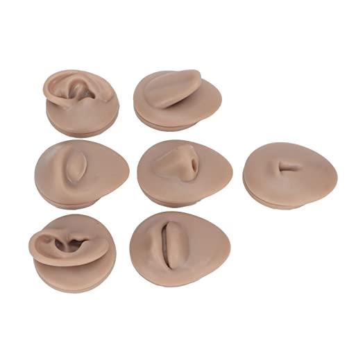 Sorandy Body Piercing Practice Model Body Part Displays Set Simulation Silicone Ear Eye Nose Mouth Tongue Belly Button Model for Novice Piercer Soft Silicone Body Part Model (Dark Skin