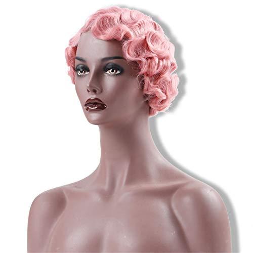SSJFZM Short Curly Pink Wigs For Women Heat Resistant Synthetic Pixie Cut Wig Costume Cosplay Party Hair Wig #5 6inches