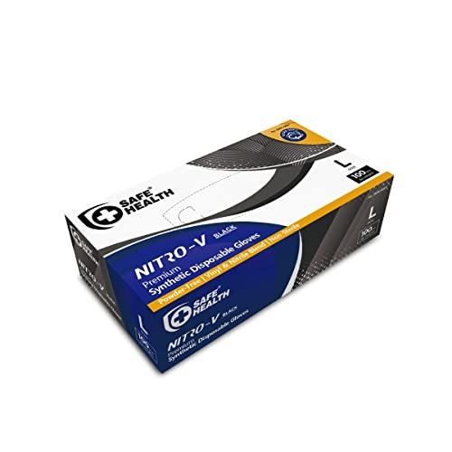 Safe Health Safe Health NITRO-V Nitile-Vinyl Synthetic Black Disposable Gloves, Latex Free, Powder Free, Case of 1000, Large, Tattoo, Salon, Hair Studio, Food, Service, Housework