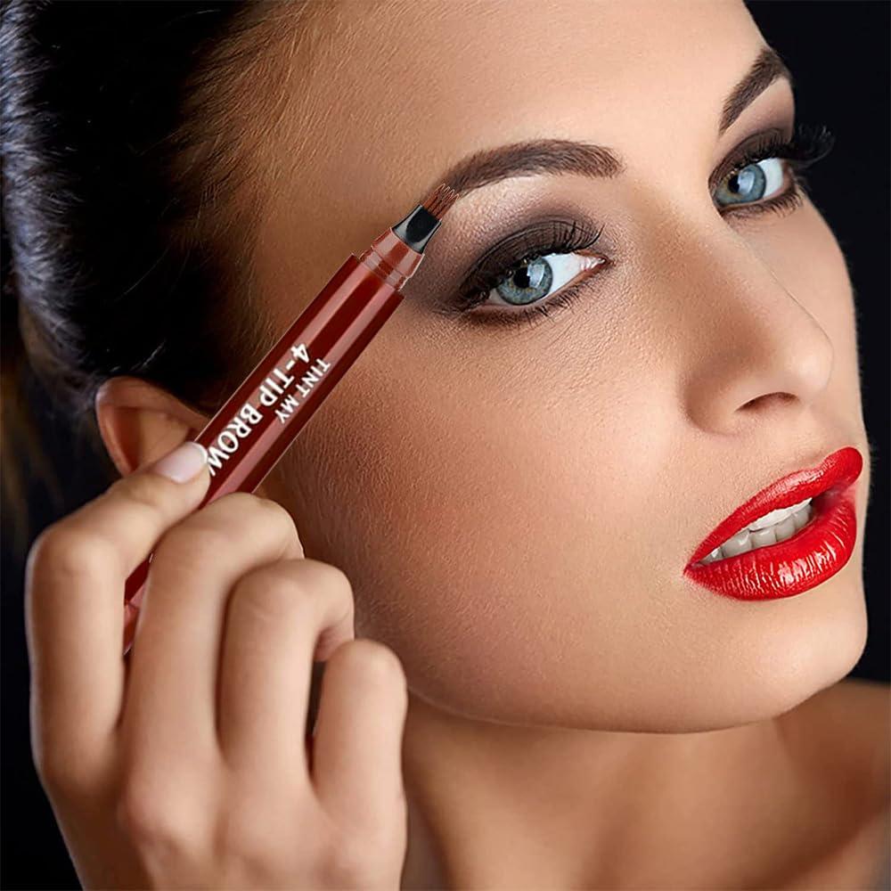 Fiopet 2025 New 2PCS Magic Eyebrow Pencil, 4-Tip Microblade Brow Pen Magic Eyebrow Pencil, Waterproof Microblading Eyebrow Pencil Contouring Pen Natural Gap Filling Eyebrow Makeup Brow Pen (Gray Brown)