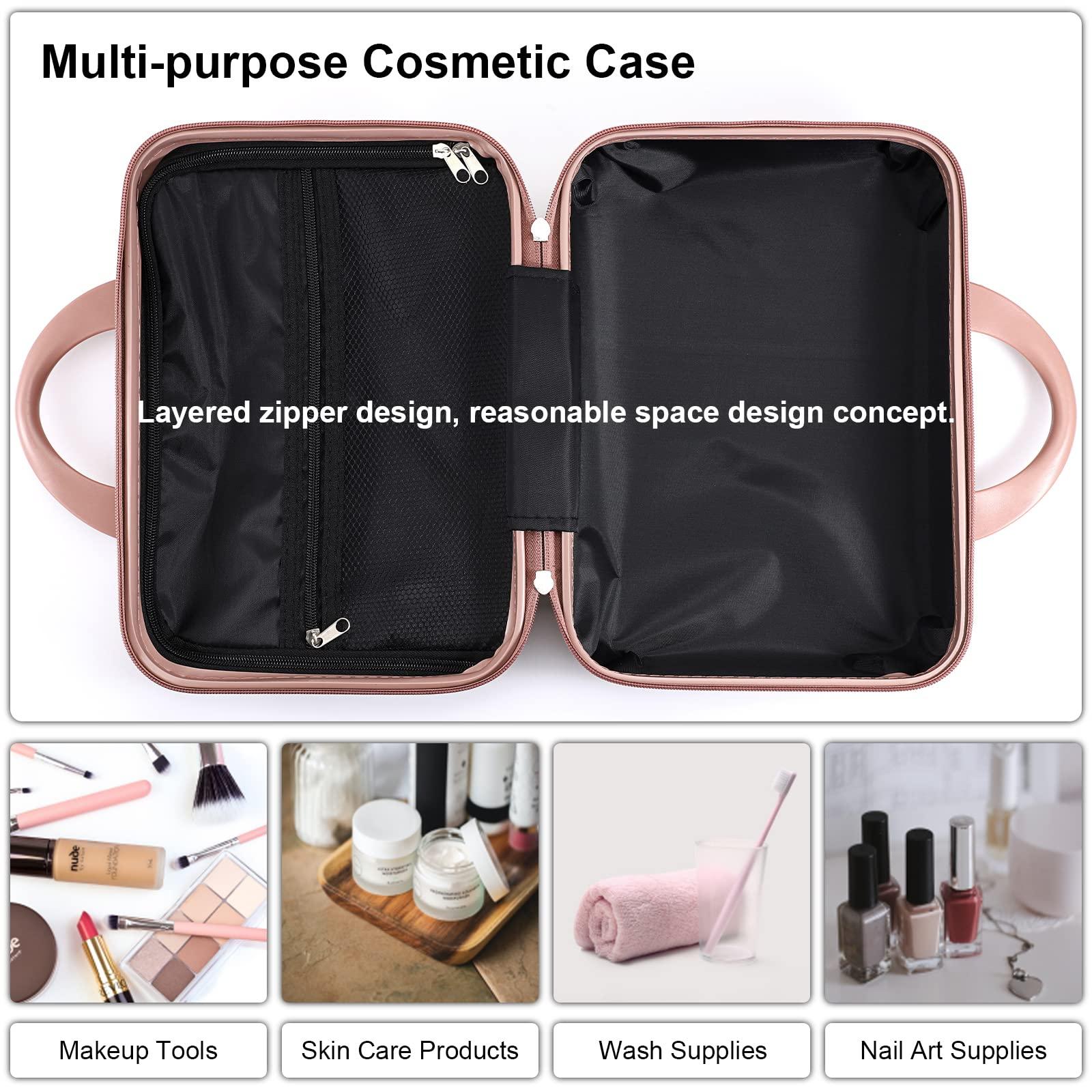 Tolida Tolida Makeup Travel Case - Hard Cosmetic Bag Organizer, Mini ABS Carrying Suitcase - Rose Gold