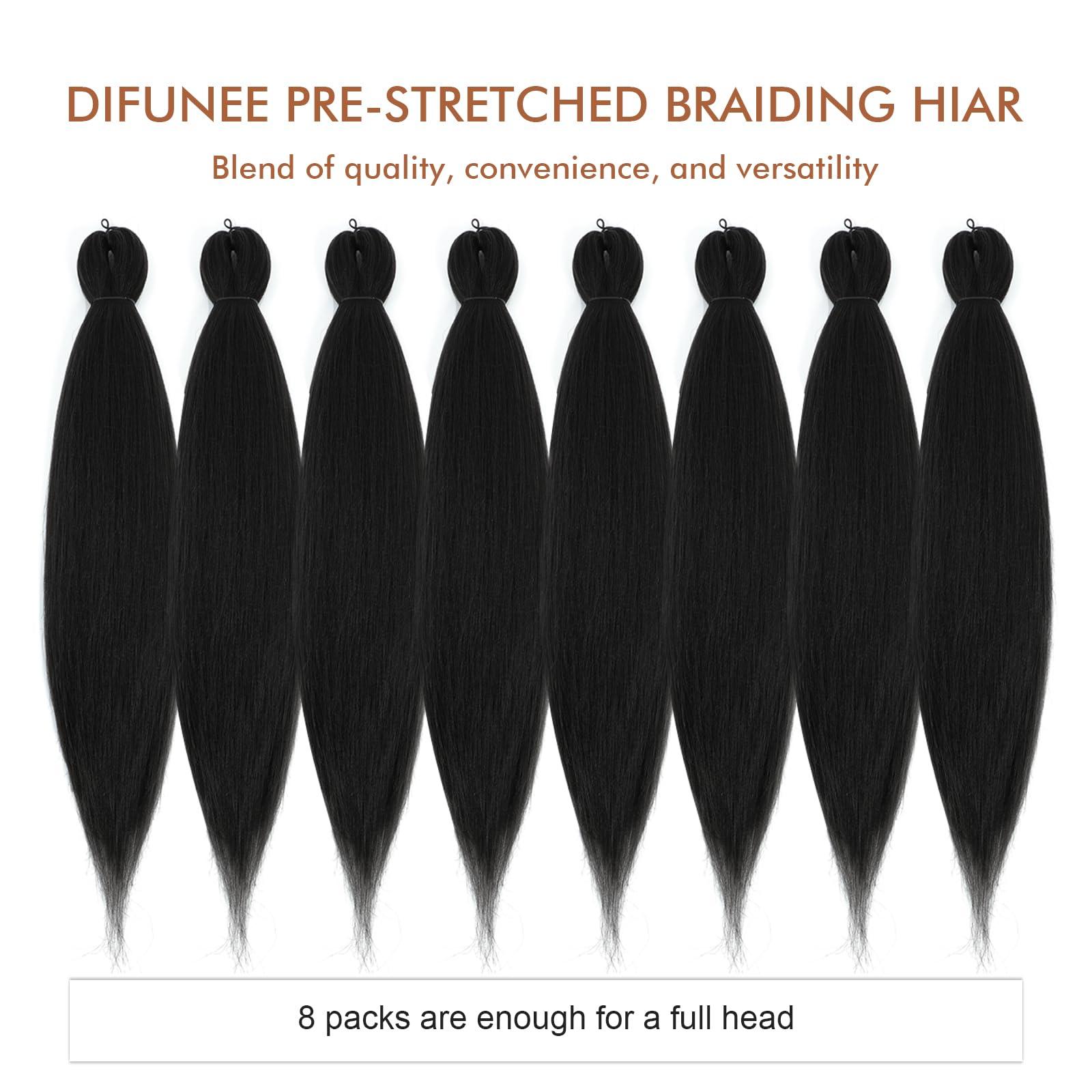DIFUNEE DIFUNEE Pre-stretched Braiding Hair - 36 Inch 8 Packs Natural Black Super Long Braiding Hair For Twist or Box Braids, Yaki Texture Hot Water Setting Synthetic Braiding Hair Extensions (36 Inch, 1B-8P)