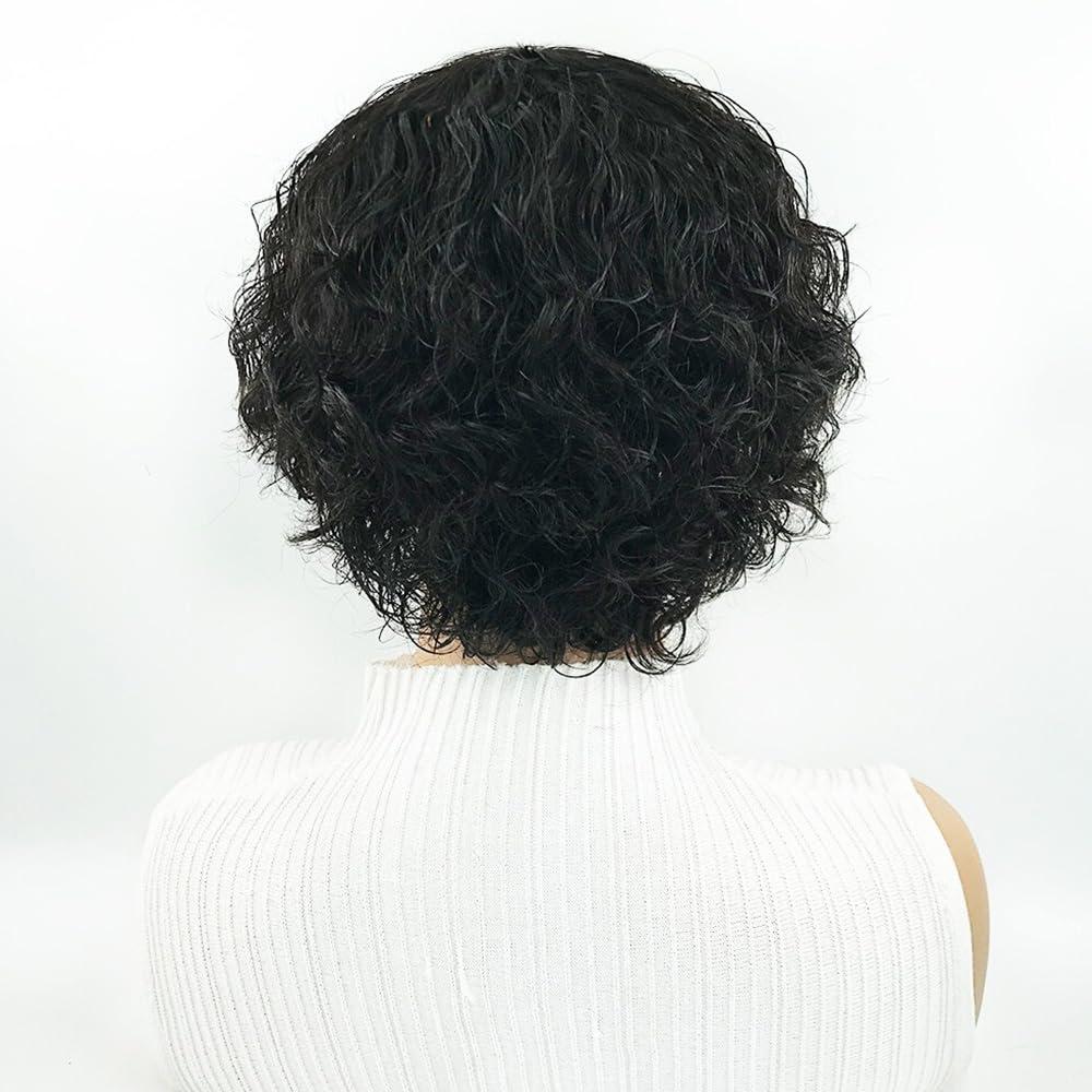 Afinska Afinska Kinky Curly Human Hair Wig Pixie Bob Cut Wig With Bangs Short Pixie Human Hair Wig Curly Pixie Cut Wig Human Hair Natural Black Brazilian Glueless Short Wig Bob Wigs Human Hair