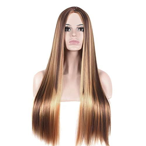 Bagmrteho Bagmrteho Women\'s Brown Highlight Ombres Human Hair Wigs Long Brazilian Hair Wigs Rubber Bands Hair (Gold, One Size)