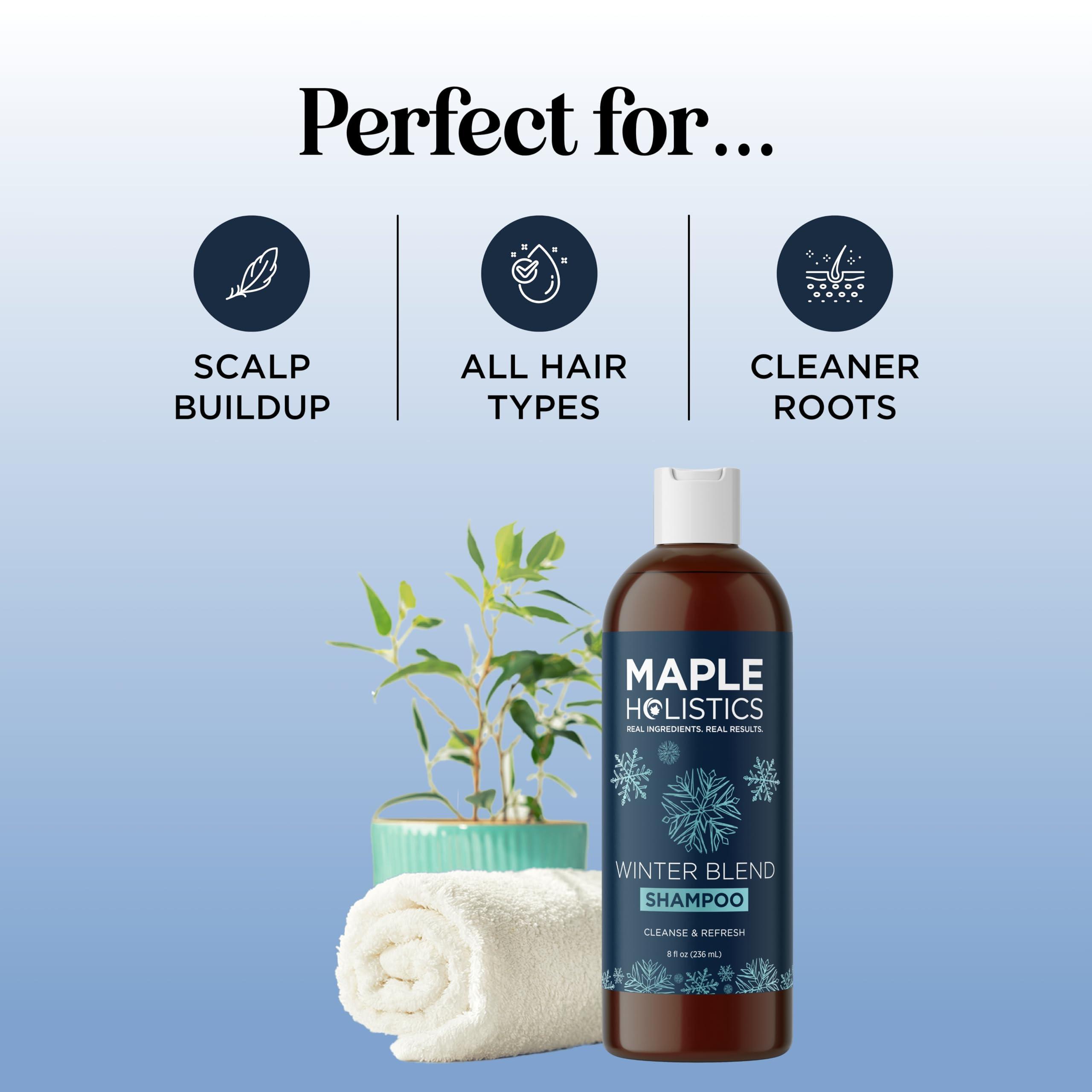 Maple Holistics Sulfate Free Hard Water Shampoo - Deep Clarifying Shampoo for Build Up of Product and Minerals with Five Cleansing Mint Essential Oils for Replenishing Hydration and Hair Shine - Vegan & Cruelty Free
