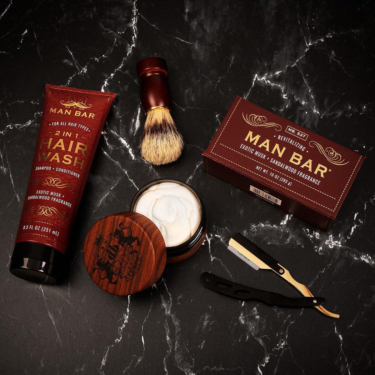 HomeWetBar Luxury Mens Shaving Kit with Beckham Travel Toiletry Bag, Leather