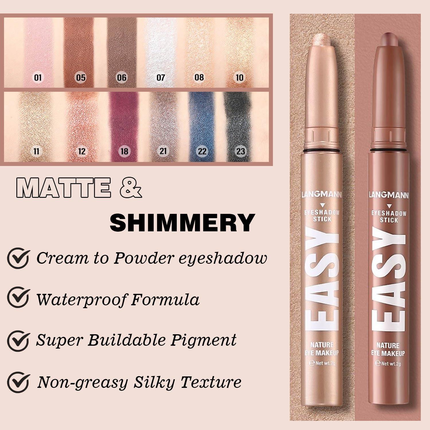 Melsintern Melsintern Grey Eyeshadow Stick Makeup,Matte Cream Eye Shadow Pencil,High Pigmented Crease-proof Glitter Eye Shadow Brightener Stick,Waterproof Long Lasting Eye Highlighter Crayon Eyeliner
