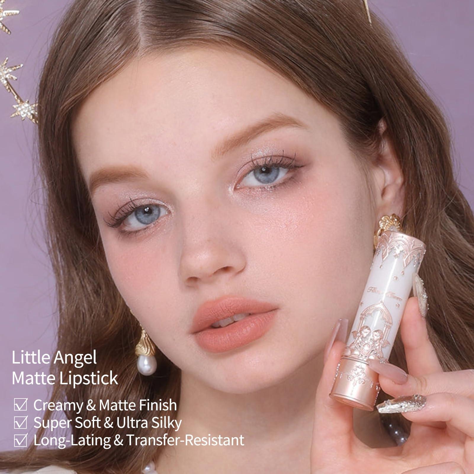 Flower Knows Flower Knows Little Angel Matte Lipstick,Super Soft & Ultra Silky Lip Stick,Long Lasting & Moisturizing Vegan Lip Mud for Girls&Women,Velvety Finish,3.5g,1Count(C01 Starry Cross)