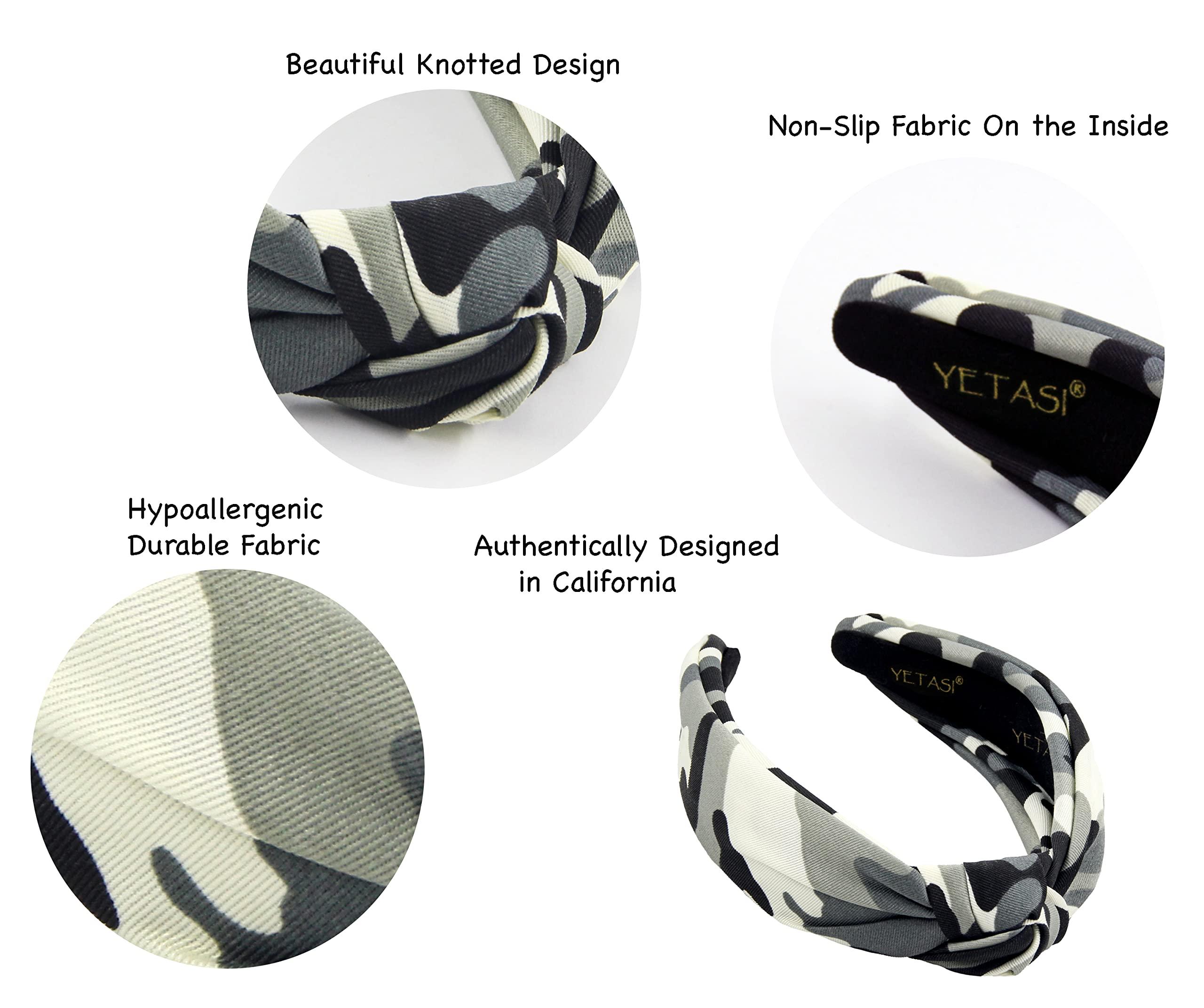 YETASI YETASI Gray Headband is Chic. Camo Headbands for Women is a Unique Army Knotted Headband for Women Grey Knot Headband