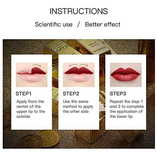CREAMOON CREAMOON Glitter Lipstick Moisturizing Makeup Velvet Matte Gold Waterproof Lip stain Gold Lipstick Sexy Shiny Red Cosmetics Pigment Nude Rouge Lip Makeup for Weding or Daily