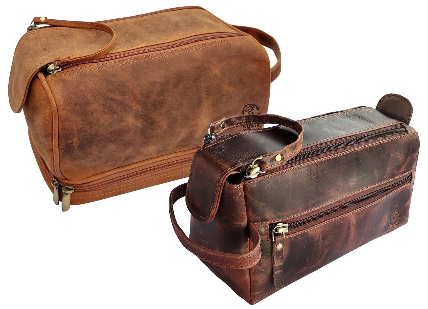 RUSTIC TOWN RUSTIC TOWN Handcrafted Real Leather Toiletry Bag Combo - The Best Masculine Travel Gift For Men Women
