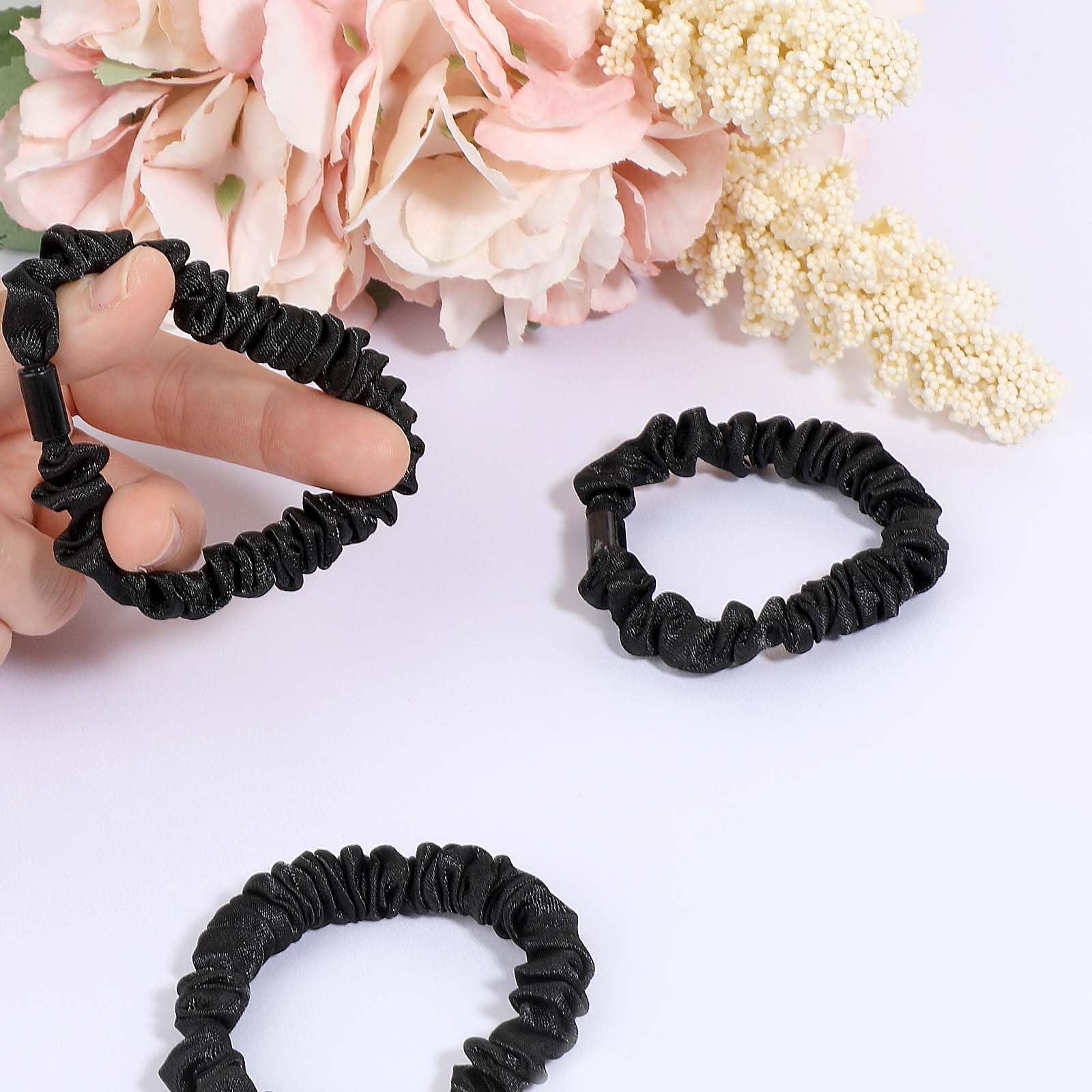 DIVINA VITAE Satin Hair Tie, 12Pcs No Slip Satin Hair Scrunchies Soft Silk hair scrunchies, Black Elastic Hair Ties No Damage Small Silk Scrunchies Cute Silk Ponytail Holders For Women Girls Thick Thin Hair
