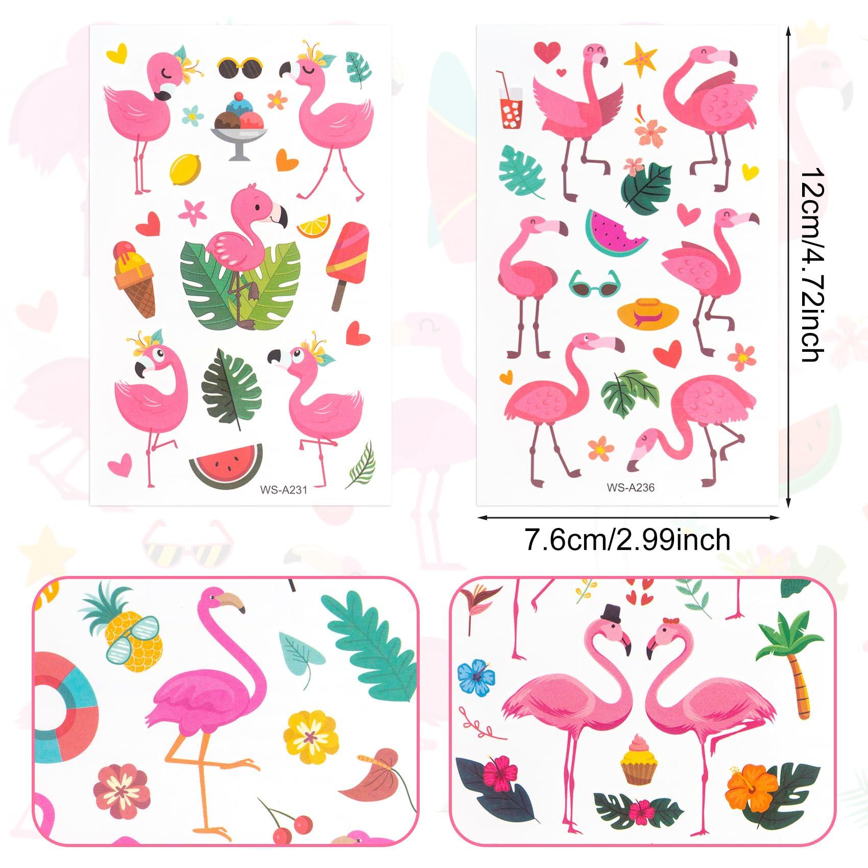 HINZIC HINZIC 20 Sheets Cute Animal Temporary Tattoo for Kids Play, Vinyl Waterproof Flamingo Summer Cartoon Tattoos Stickers for Children Party Makeup Cosplay Drama Shows