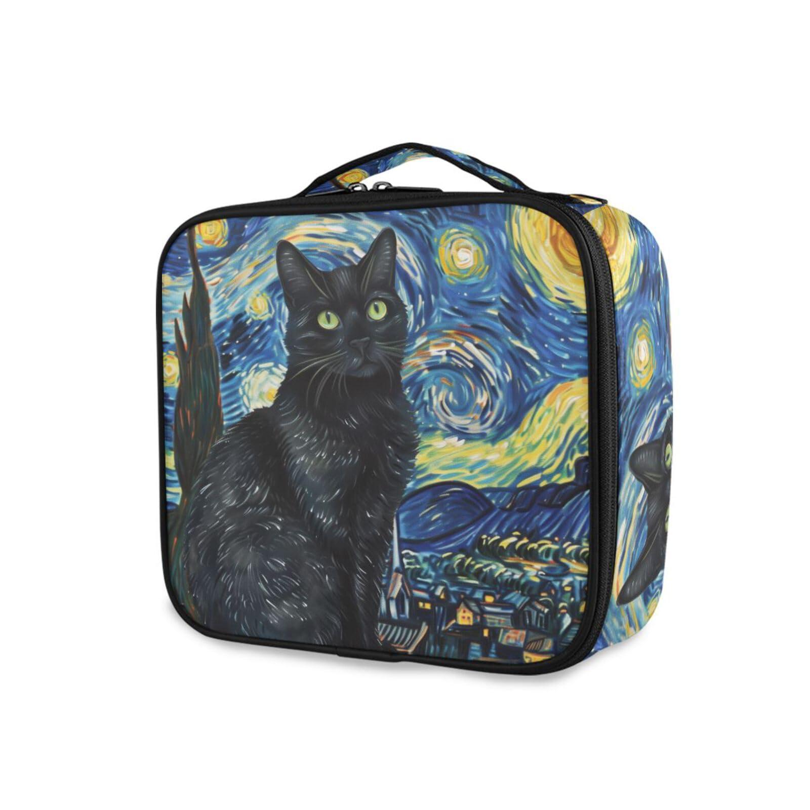 qenuh qenuh Black Cat Travel Makeup Bag Cosmetic Bags for Women Toiletry Bag Make Up Bag with Adjustable Dividers for Cosmetics Makeup Brushes Jewelry