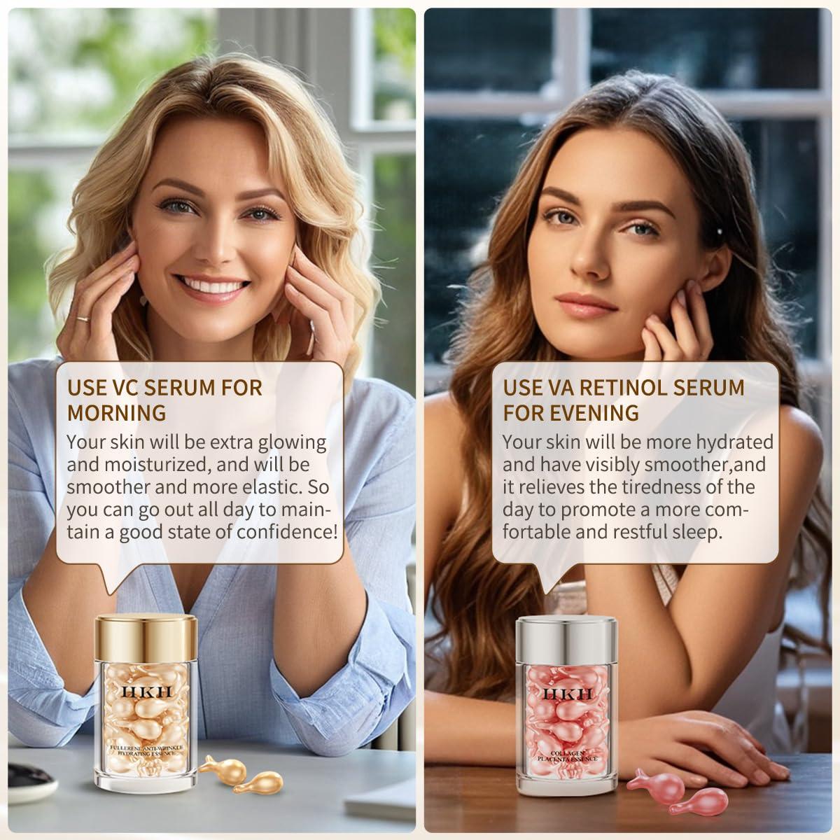 HKH Pro-Retinol Serum For Face Anti-Aging Wrinkle 48 Capsules, Vitamin C Anti-Wrinkle,Vitamin A Retinol Collagen Anti-Aging Night Serum For Women,Smooth,Hydrate,Firming Skin,Travel Portable