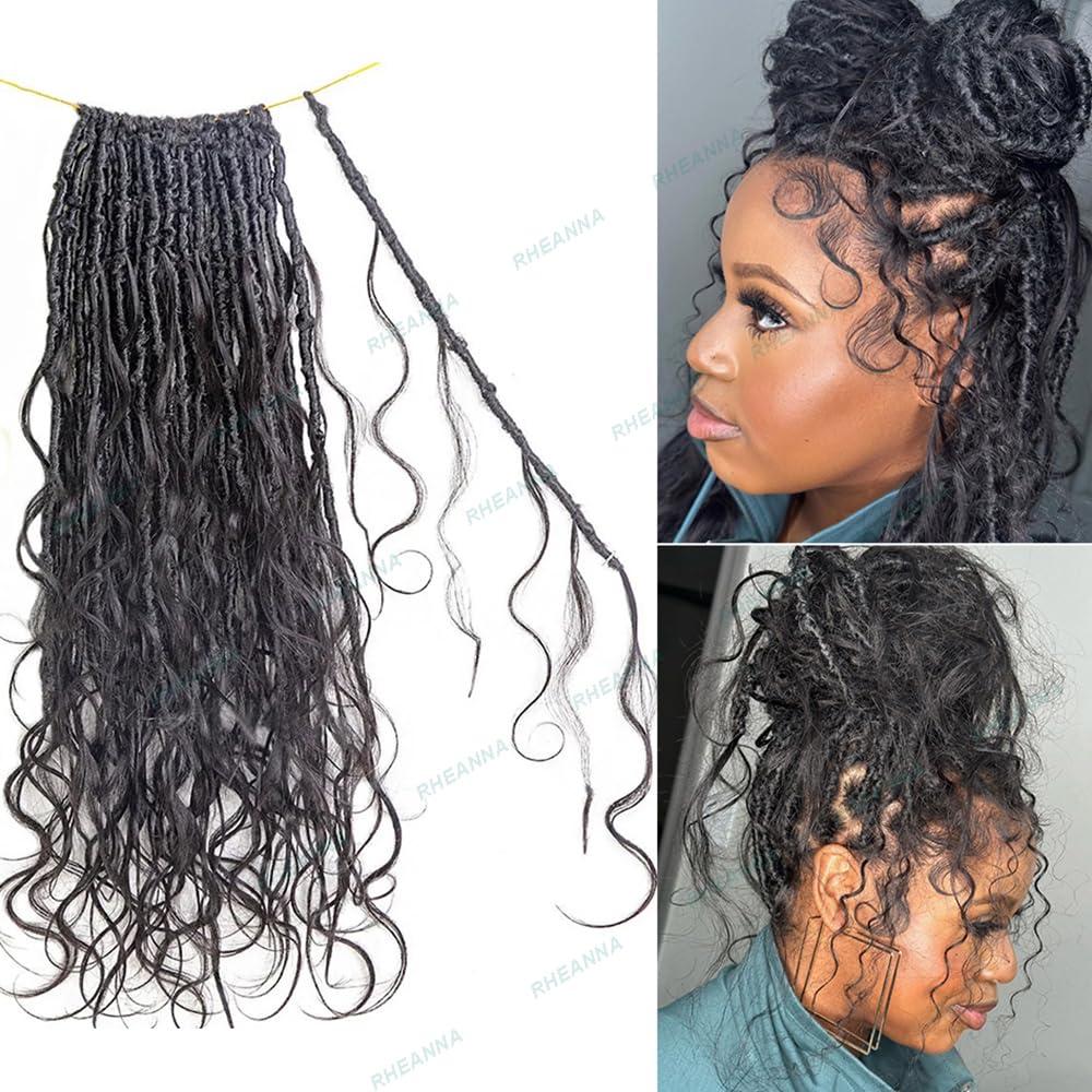 RHEANNA RHEANNA Pre-Looped Crochet Boho Goddess Locs With Human Hair Curls Curly Ends Body Wave Human Hair Locs Crochet Hair 22inch 72Strands
