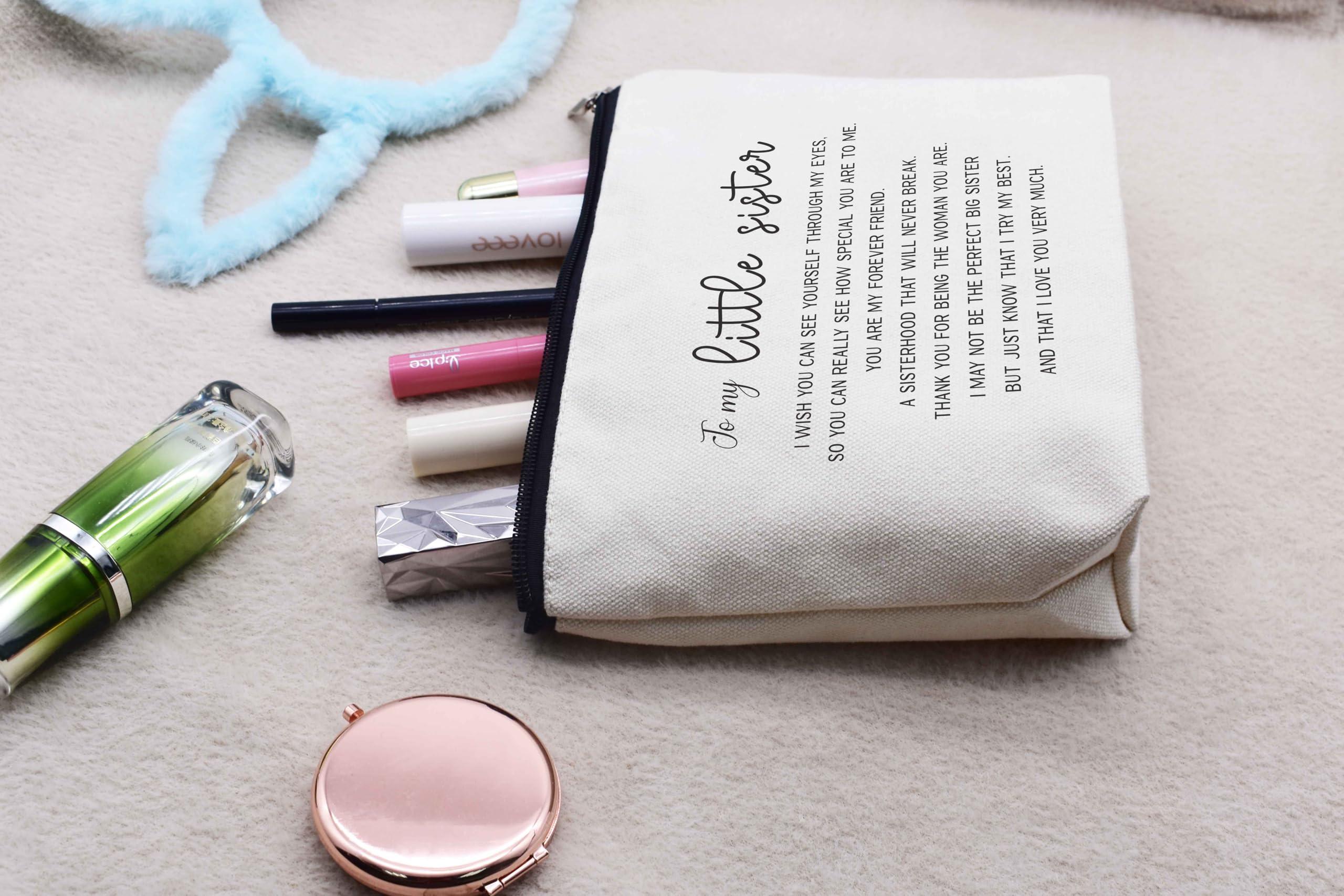 LIBIHUA LIBIHUA to My Little Sisters Gift from Big Sister-Funny Gifts for Little Sister,Lit Sister-in-Law Gift-New Year Thanksgiving Birthday Christmas Gifts for Sister-Makeup Bag Cosmetic Bag Travel Pouch