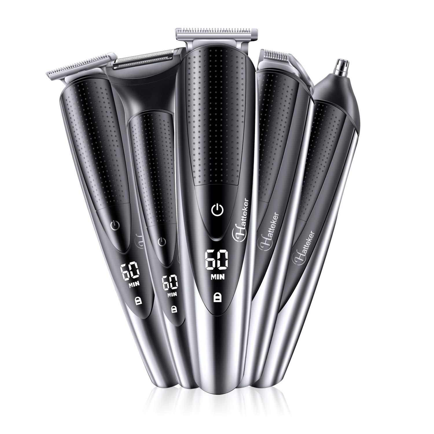 Hatteker Hatteker Mens Hair Clipper Beard Trimmer Grooming kit Hair Trimmer Mustache Trimmer Body Groomer Trimmer for Nose Ear Facial Hair Cordless Waterproof 5 in 1