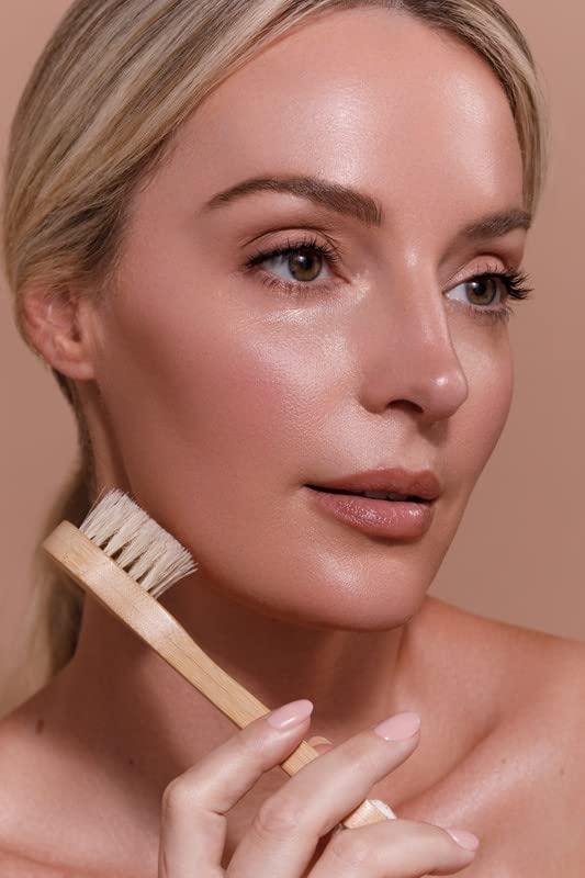 C.S.M CSM Dry Brushing Body Brush Set- Natural Bristle Body Brush, Exfoliating Face Brush for Soft Skin: Kit contains 1 Dry Brush for Face + 1 Body Brush for Lymphatic Drainage, Cellulite, and Circulation