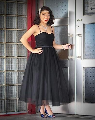 Sevintage Sevintage Women's Tulle Ball Gowns for Teens Tea Length Princess Dresses Spaghetti Straps Short Prom Dress Midi Party Gown for Wedding Dusty Blue US12