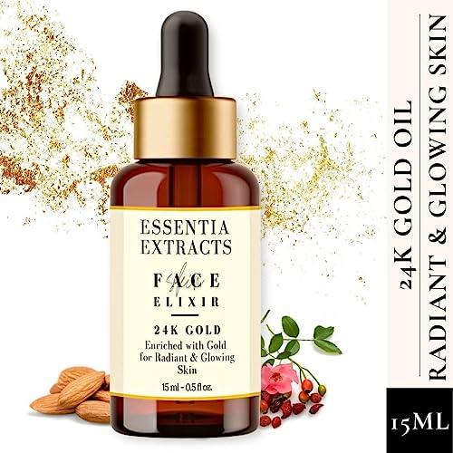 SENTA SENTA ESSENTIA EXTRACTS 24K Gold Face Serum with Vitamin C, Pumpkin Seed Oil, Almond Oil, Rosehip Oil, Orange Extracts, 24K Gold | Hydrates, Primes and Gives Luminous Glowing Skin 15ML Bottle