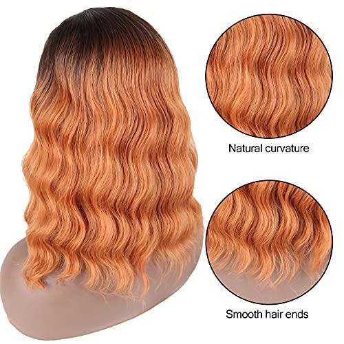 Oseti Oseti Short Wavy Bob Wig Headband Wigs for Black Women,Synthetic Curly Wavy Wigs with Headband Attached Black Hair Wig Headwrap Wigs 2in1 Natural Womens Wigs 14inch Medium Length Wig… (Ombre Ginger)