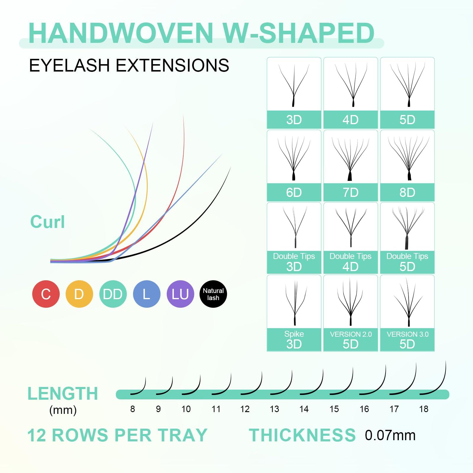 NAGARAKU NAGARAKU 3D W Shape Eyelash Extension 5 Trays in 1 pack Volume 0.07mm C curl 9/10/11/12/13mm Premade Fans Faux Mink Matte Black Cluster Easy Fanning False Lashes