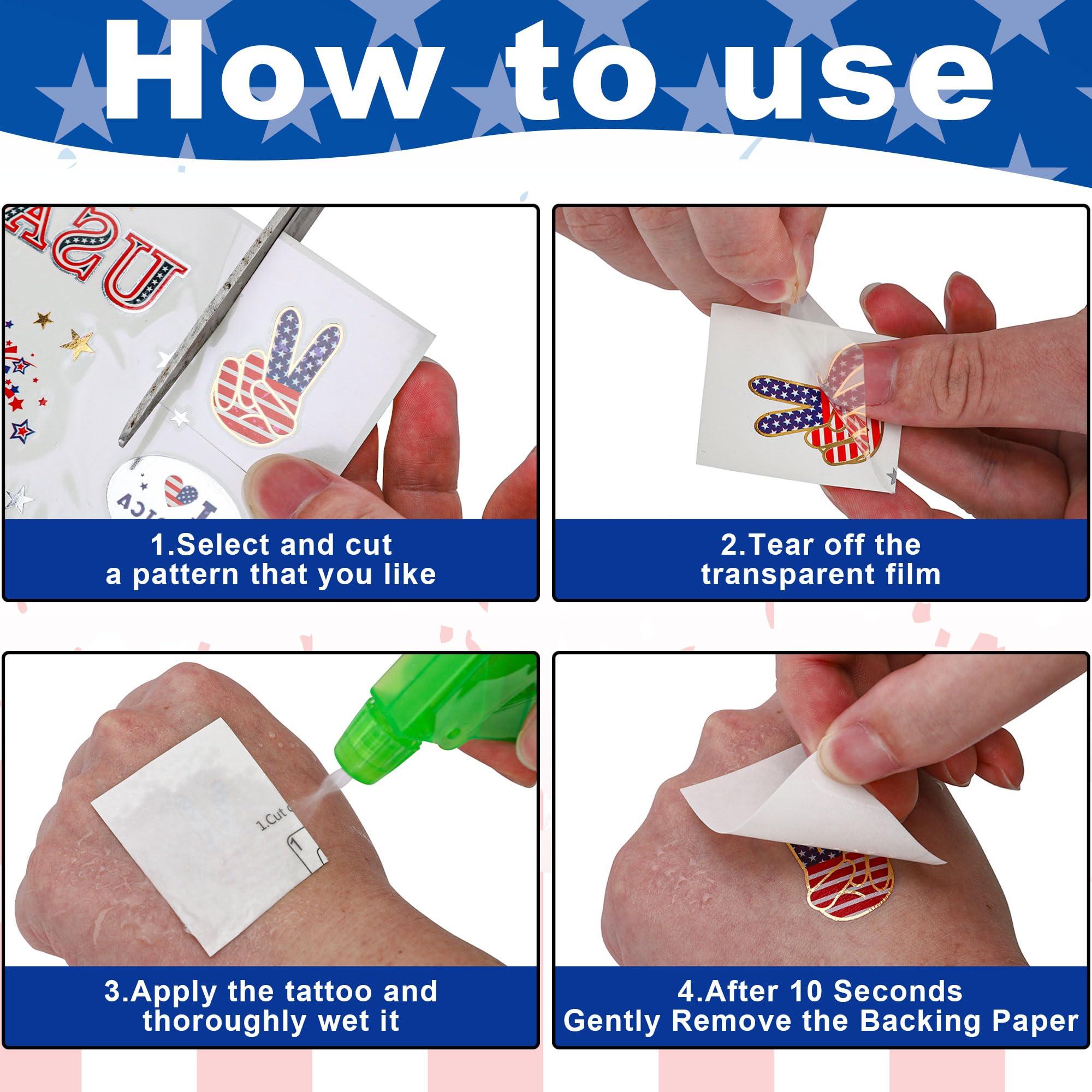 Huskein 188 PCS Veterans Day Temporary Tattoo Set, 4th of July Waterproof Face Body Stickers, Patriotic Parade Accessories, Fourth of July Long Lasting Temporary Tattoo, Party Supplies Thank You Veterans