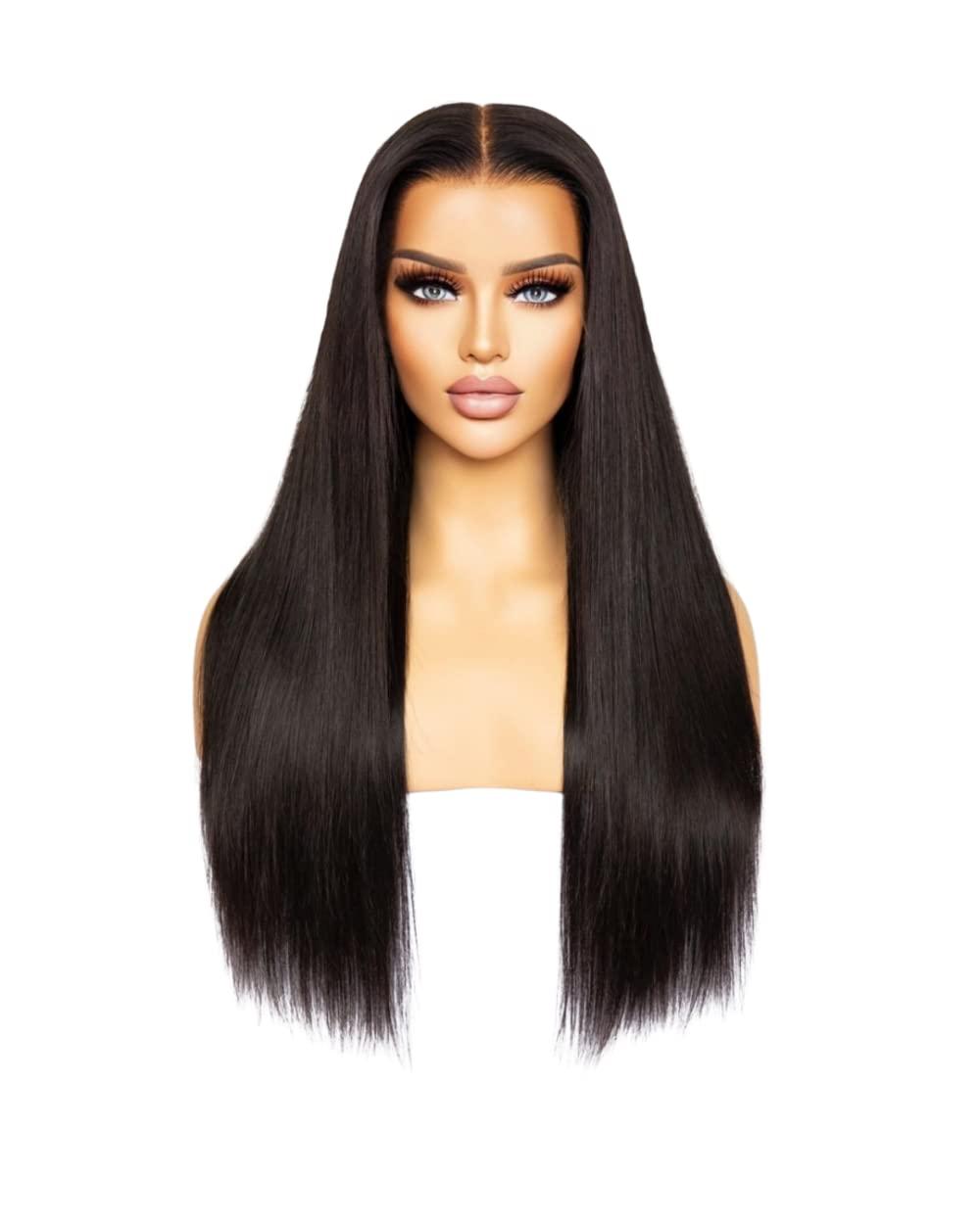CBWIGS Cbwigs Brazilian Remy Natural Straight 360 Lace Frontal Wig Human Hair with Pre-Plucked Hairline (18 inch 160% Density, Natural Black)