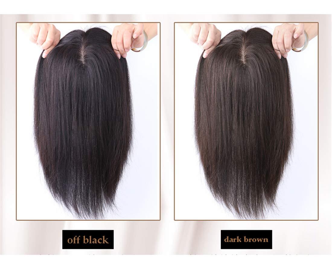 Susanki 100% Real Human Hair Crown Topper Hair Pieces for Women with Thinning Hair, Susanki 6" x 6.7" Silk Top Hair Toppers with Clip on, 10" Off Black