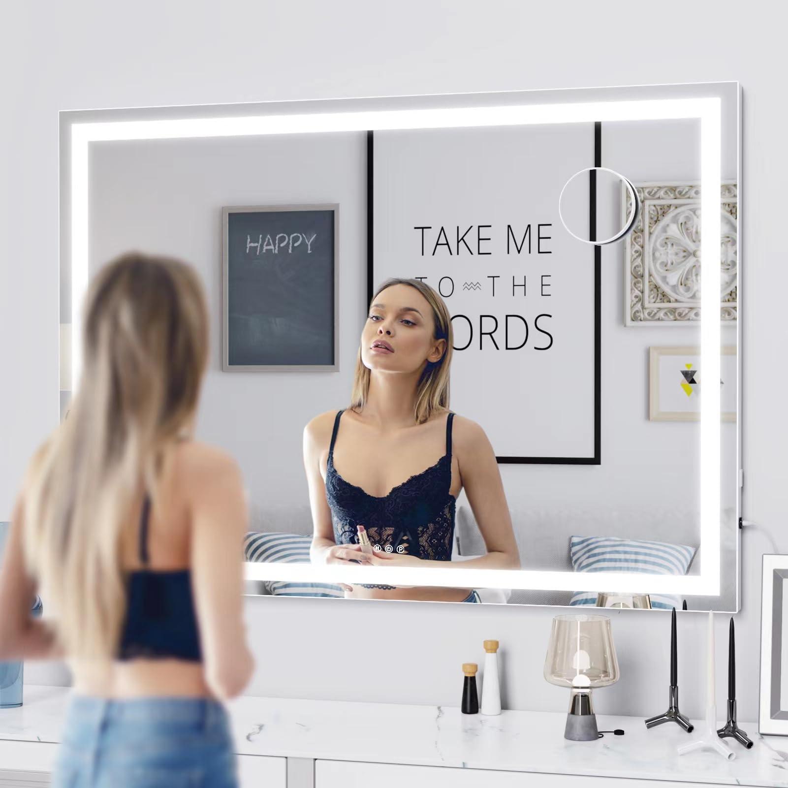 Gvnkvn Gvnkvn Makeup Vanity Mirror with USB Charging Port 32\" x 24\" Large LED Makeup Mirror, Desk Mirorr with Lights, Light up Mirror with 10X Magnification and, Dimmable 3 Modes, Touch Screen Control