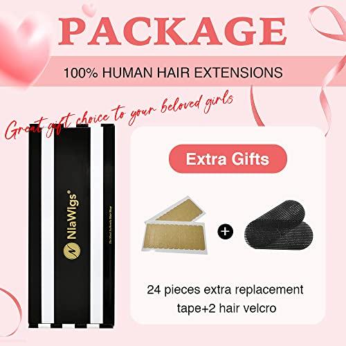 N NIAWIGS Kinky Straight Tape In Extensions Human Hair for Black Women Niawigs Tape In Hair Extensions 100% Human Hair 40pcs Kinky Straight Tape Ins 100G Natural Black 24 Inches