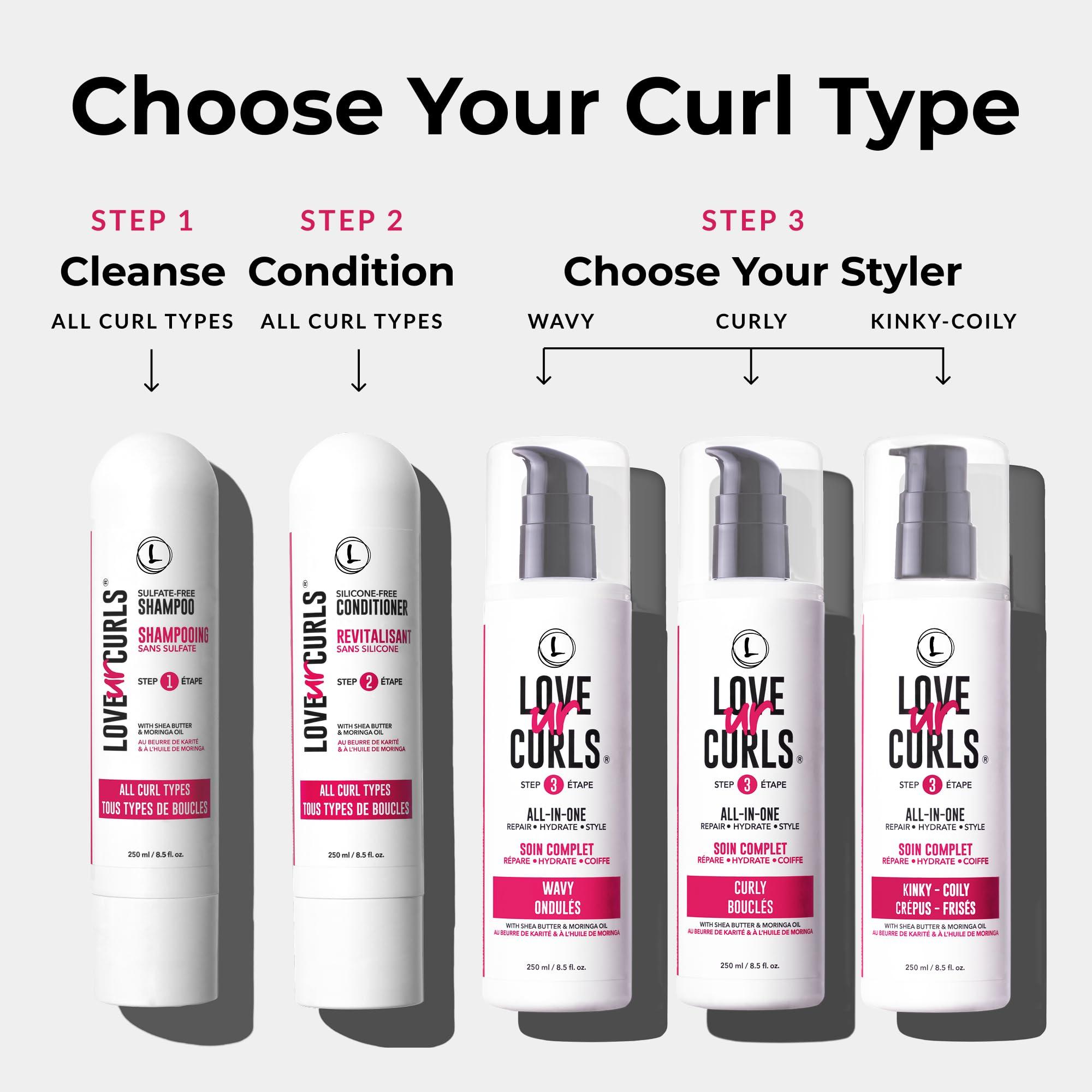 Love Ur Curls Love Ur Curls Shampoo & Conditioner Set with All in One Curl Cream Styler for Wavy Hair, 3 Step System to Repair and Moisturizing