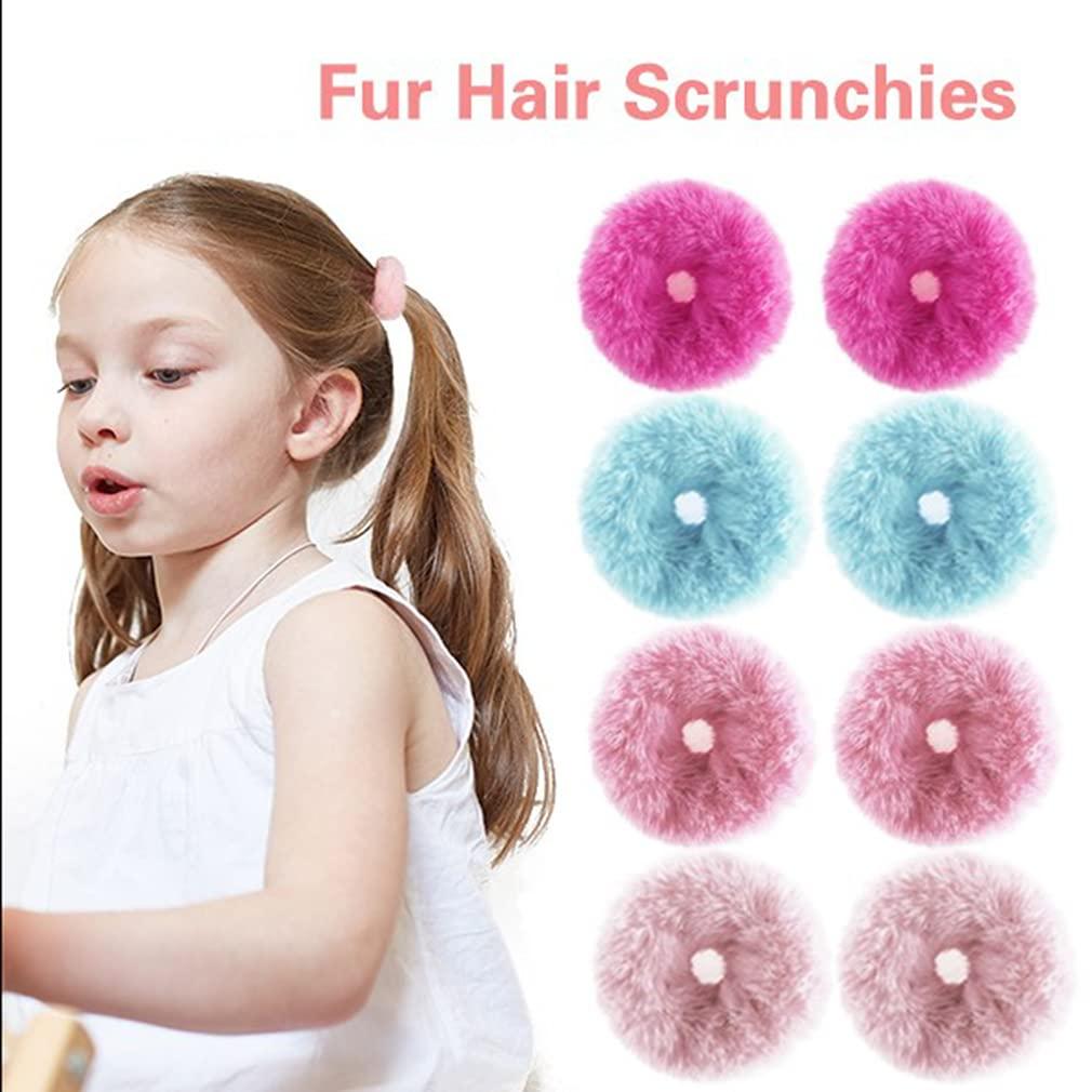 Mljsh 2 PCS Light Blue Pom Pom Hair Tie Fuzzy Scrunchies Furry Hair Bands With Faux Rabbit Fur Fluffy Elastic Hair Bobbles Ponytail Holders Girls Women Hair Accessories