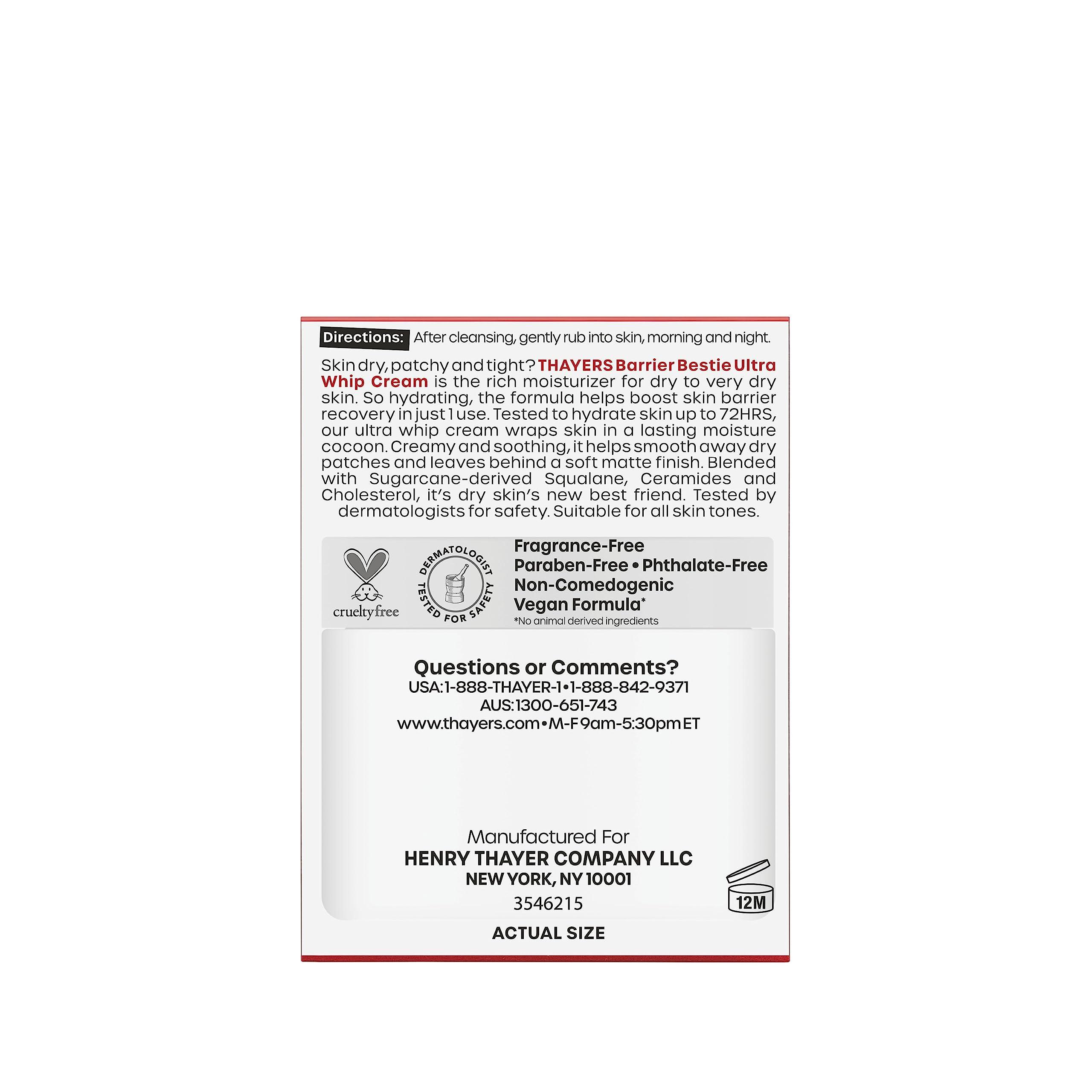 THAYERS THAYERS Barrier Bestie Ultra Whip Face Cream, Moisturizer with Sugarcane Squalane and Ceramides, Skin Care for Dry to Very Dry Skin, 2.0 Oz