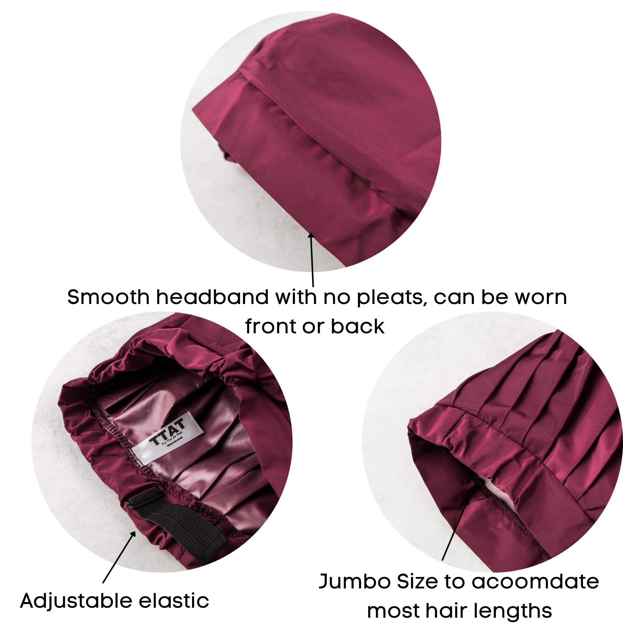 TTAT Try This an That TTAT Shower Cap Jumbo Size for Men & Women With Afro, Long Dreadlocks, Locs, Box Braids, Coily, Voluminous & Long Hair, Waterproof, Washable, Reusable & Adjustable (Maroon)