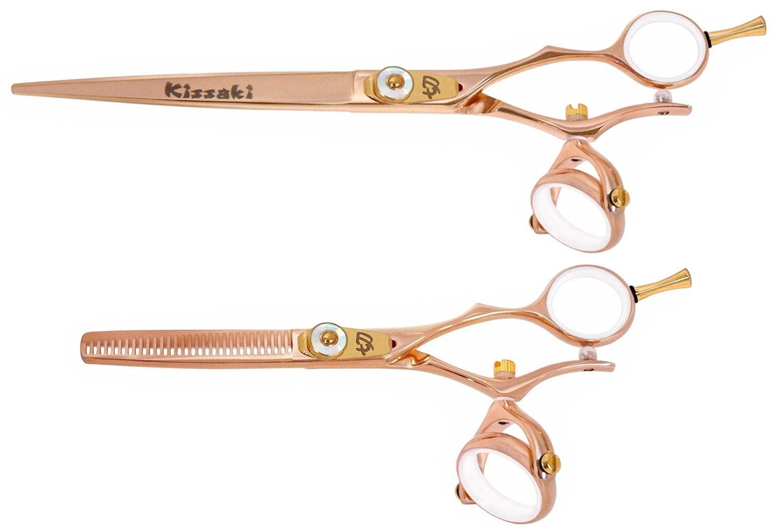 Kissaki Kissaki Hair Scissors Gokatana 7.0 inches and Kanagawa 30 tooth Rose Gold W Titanium Double Swivel Hair Cutting Shears and Thinning Shears Matching Set Combo