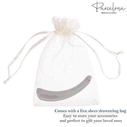 Parcelona Parcelona French Plain Curve 4 1/4 Tortoise Shell Brown Celluloid French Banana Hair Clip Flexible Ponytail Holder Fashion Durable Styling Paris Hair Accessories for Women, Made in France