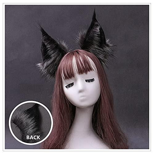 Fxaelian Fxaelian Anime Cute Wolf Cat Dog Ears Headband Hair Clips Halloween Cosplay Costume Party Hair Clips Headpiece Hair Accessories Hairband Headwear Unisex Grey