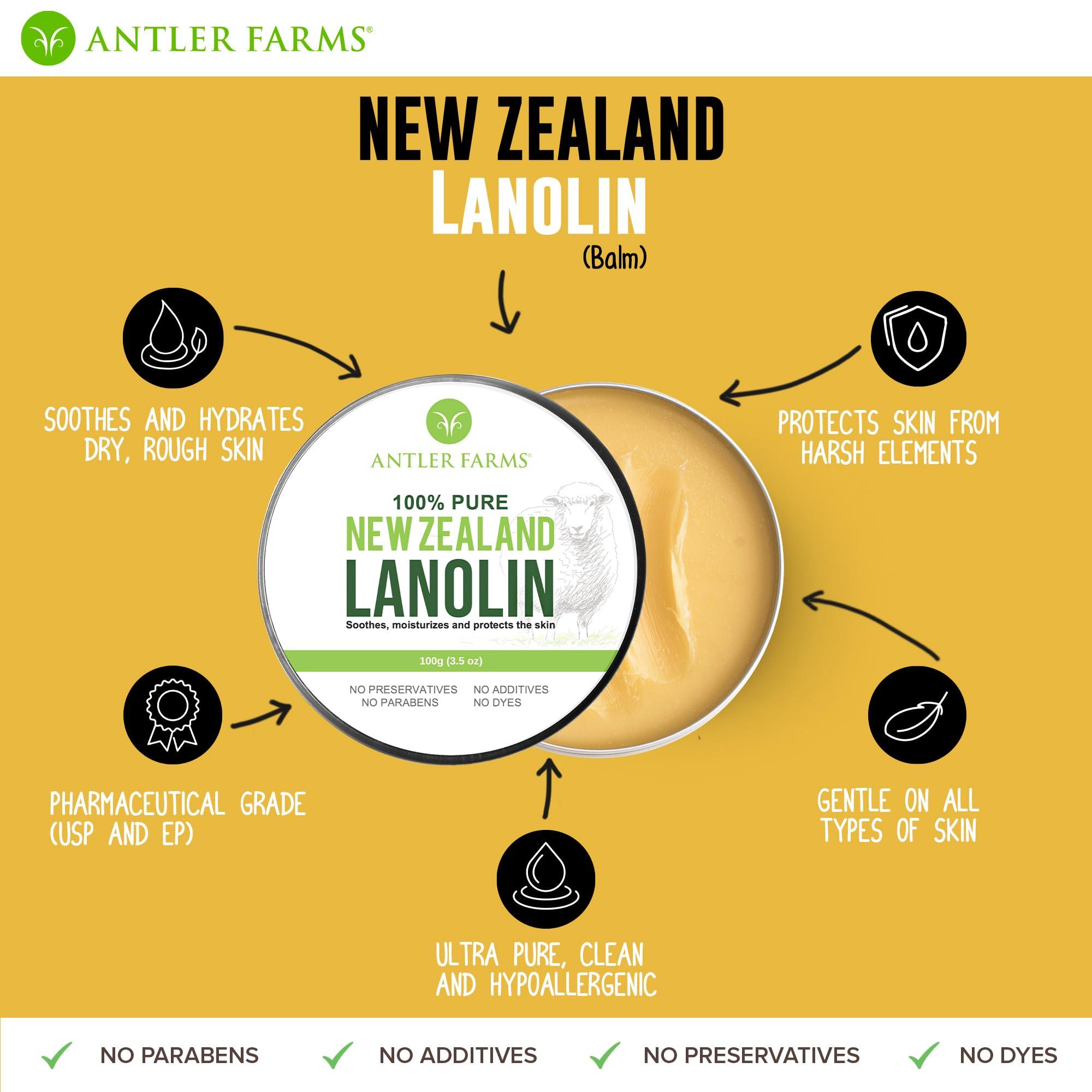 Antler Farms Antler Farms - 100% Pure New Zealand Lanolin, 100g, Skin Moisturizer and Protectant, Refined USP Grade Balm