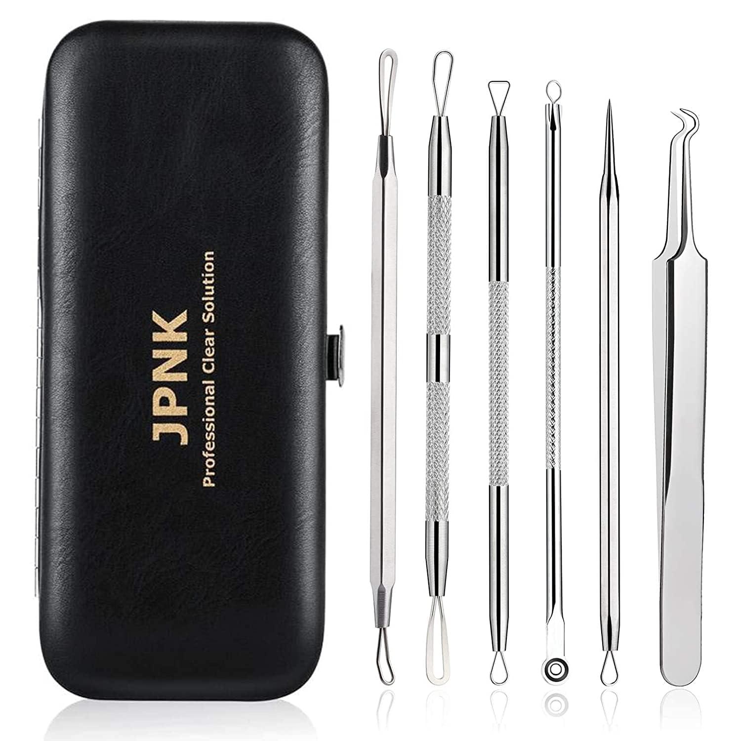 JPNK JPNK Blackhead Remover Tool Comedones Extractor Acne Removal Kit for Blemish, Whitehead Popping, 6 Pcs Zit Removing for Nose Face Tools with a Leather Bag