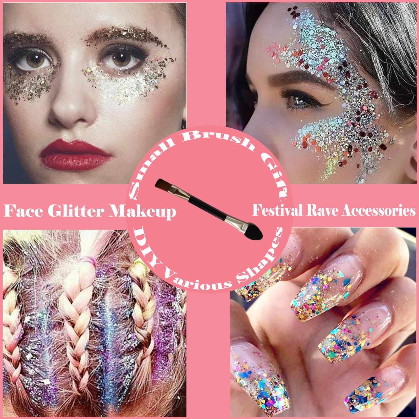 Angels Beauty Body Glitter Face Glitter Gel: Singer Concerts Disco Festival Rave Accessories Face Glitter Makeup 250ml Chunky Sequins Mermaid Face Body Hair Glitter Gel (White&Pink&Rose&Lake Blue&Orange)
