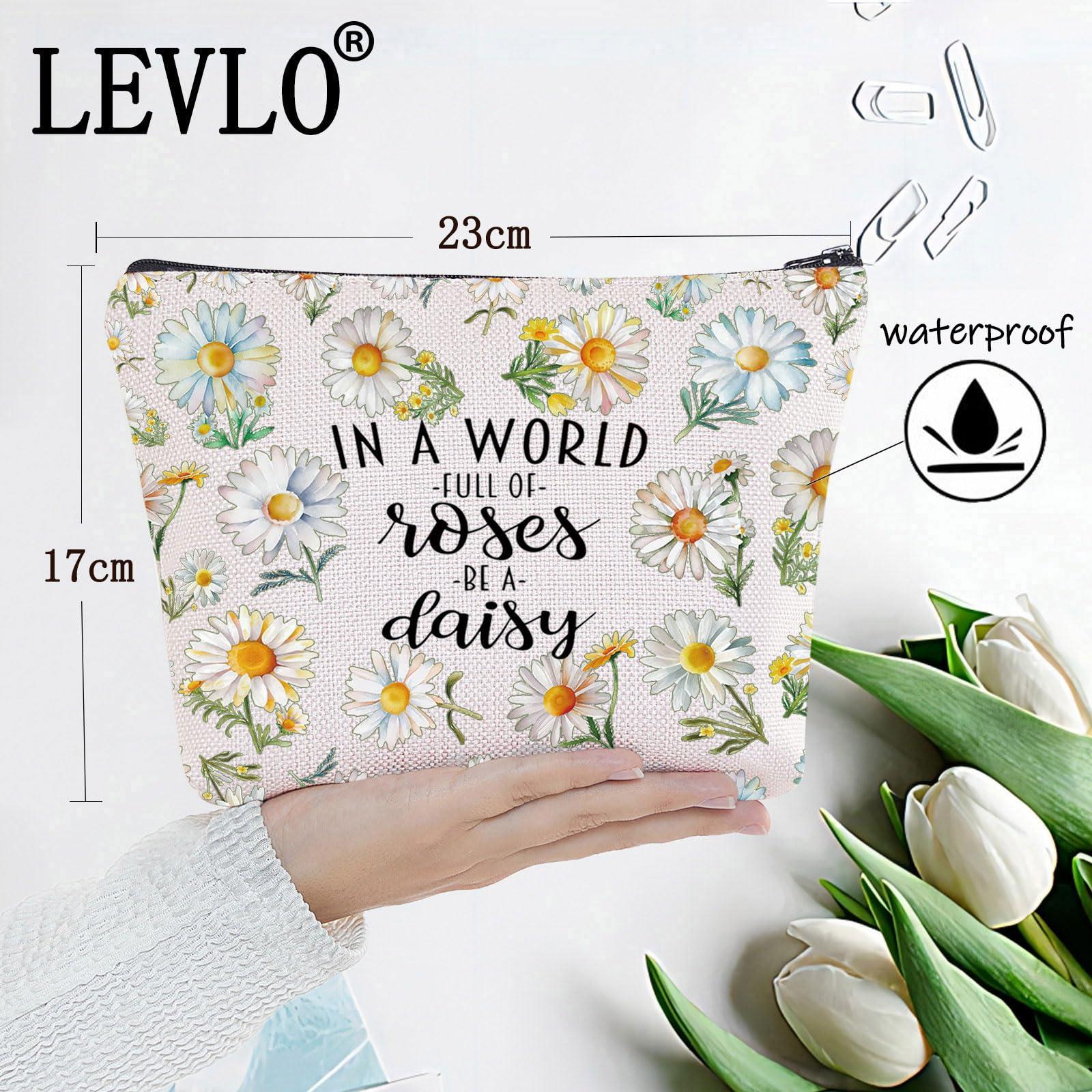 LEVLO LEVLO Daisy Flower Cosmetic Bag Daisy Lover Gift In A World Full Of Roses Be A Daisy Makeup Zipper Pouch Bag (Daisy)