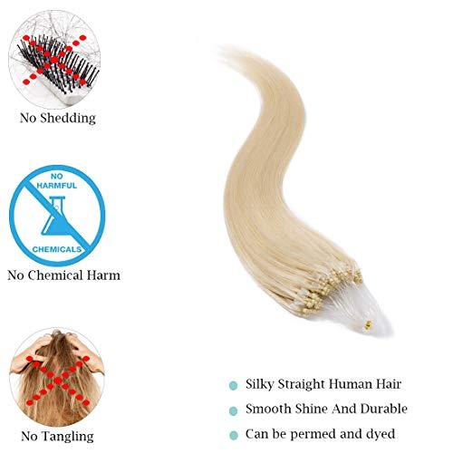 SEGO SEGO Micro Loop Human Hair Extensions Cold Fusion Micro Bead Hair Extensions Nano Rings Beads Stick Tipped Blonde Real Hair Extensions 50g 100 Strands 22inch 60# Platinum blonde