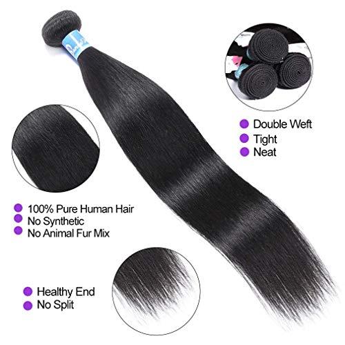 Panse Hair 10A Straight Bundles with Closure Human Hair (14 16 18 with 12 Inch) Brazilian Human Hair Bundles with Closure 100% Unprocessed Virgin Remy Straight Hair Weave Bundles with Closure 4x4 Three Part