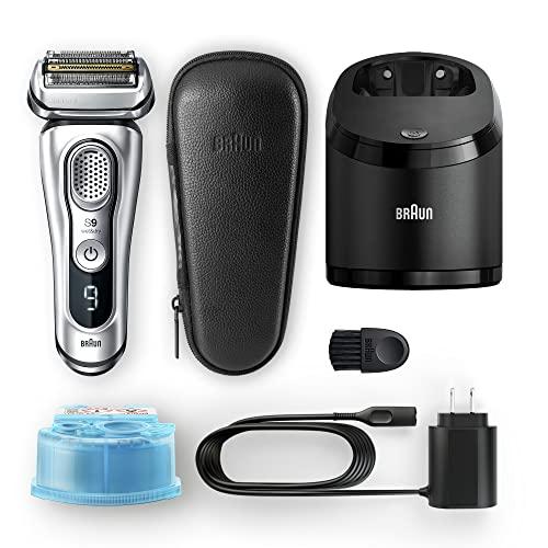 Braun Braun Electric Razor for Men, Waterproof Foil Shaver, Series 9 9390cc, Wet & Dry Shave, With Pop-Up Beard Trimmer for Grooming, Cleaning & Charging SmartCare Center and Leather Travel Case, Silver