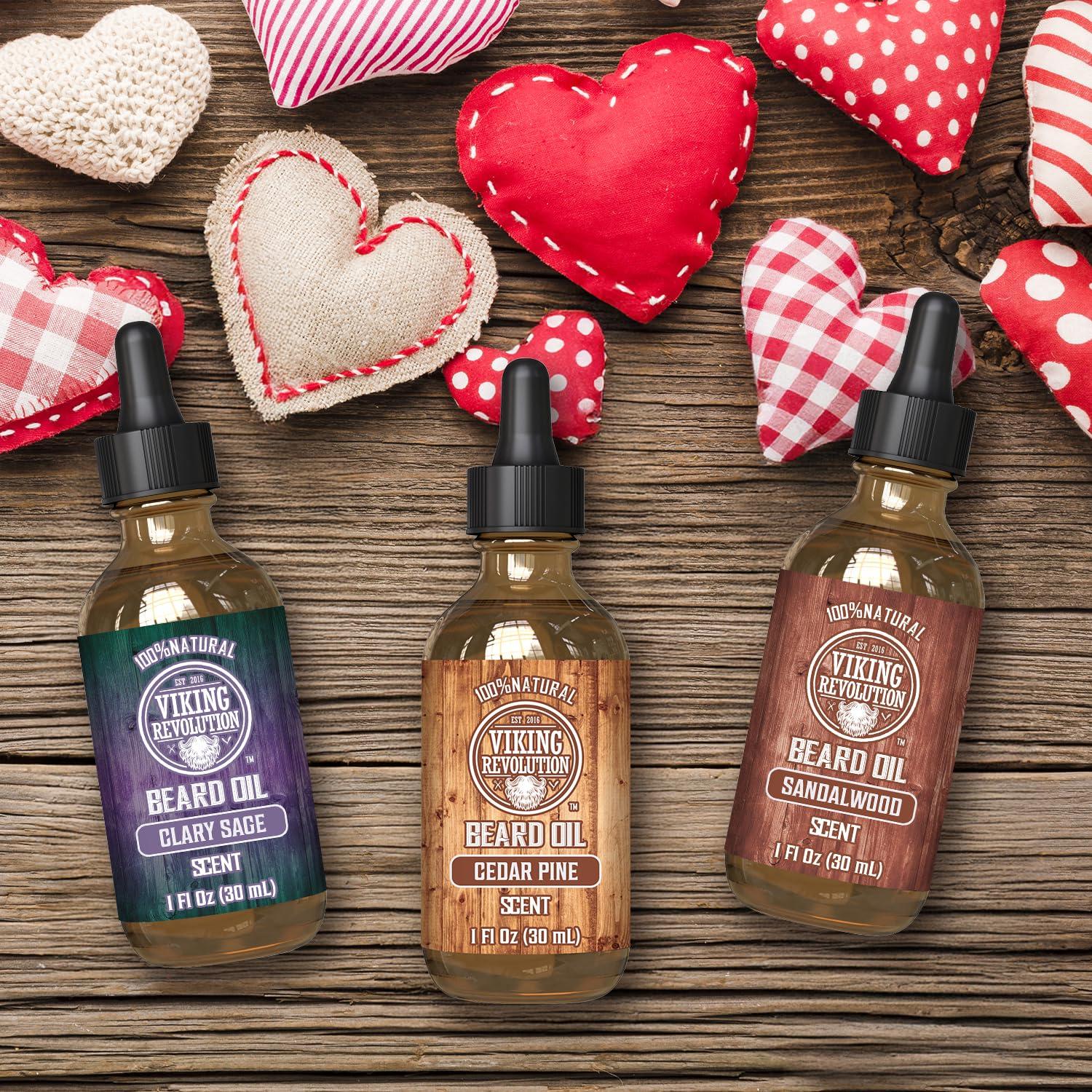 Viking Revolution Viking Revolution Beard Oil for Men 3 Pack - Natural Mens Beard Oil Variety Set - Sandalwood, Pine and Cedar, Clary Sage Scents - Beard Conditioning and Moisturizing for a Healthy Beard (3 Pack, 1oz)